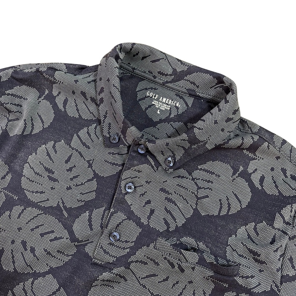 Golf America Mens Large Polo Shirt Navy Blue Tropical Monstera Leaf Print L